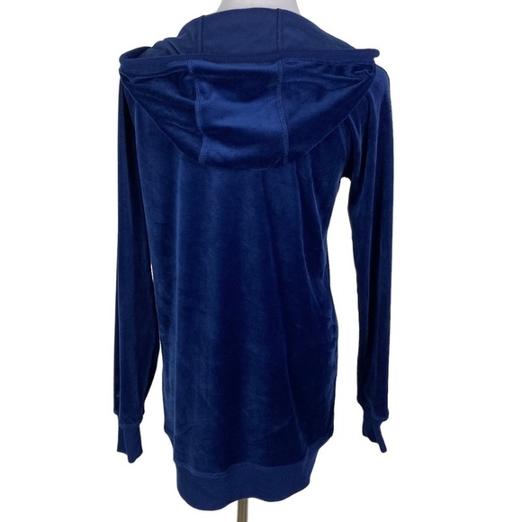 Nanette Lepore Velour Long Sleeve‎ Hooded Drawstring Shirt Women's Small Blue - Picture 2 of 9